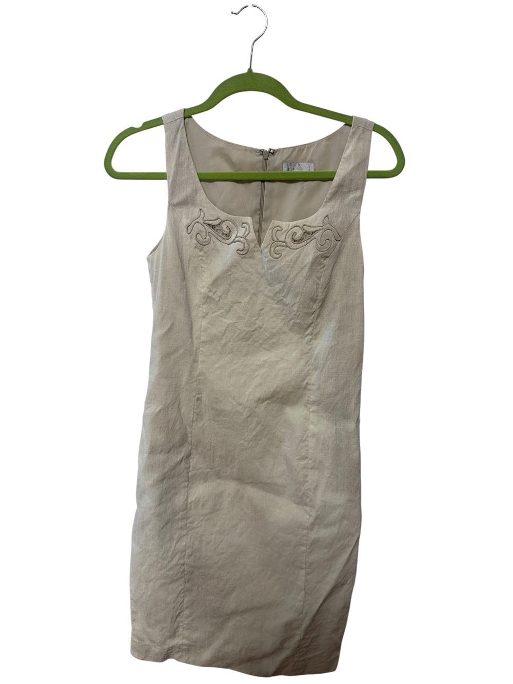Badgley Mischka Cream Embroidered Sleeveless Sheath
